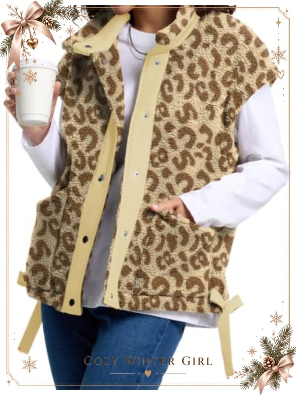 Fleece Vest Button Down Cap Sleeve Oversized Casual Warm